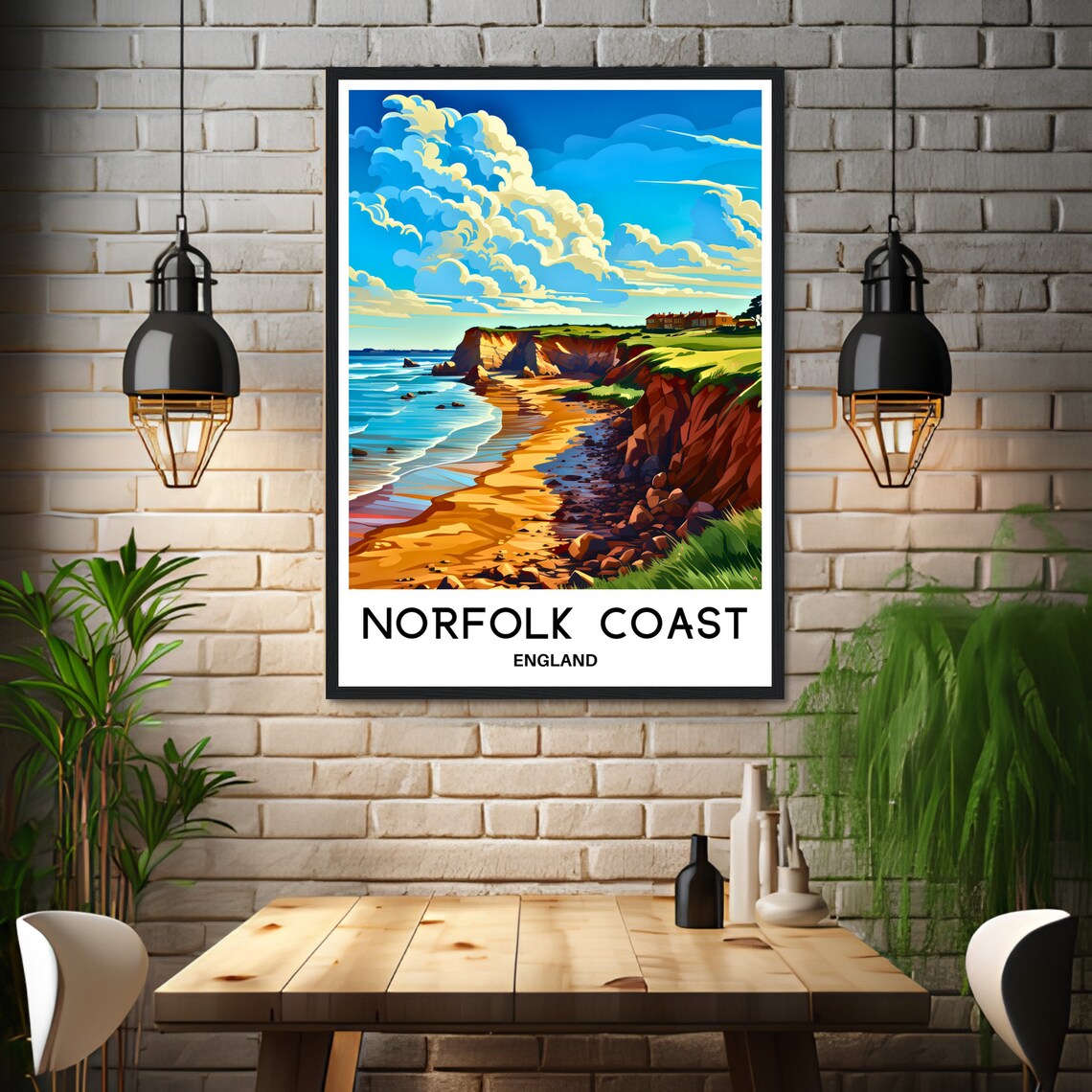 Norfolk Coast England Vintage Travel Red Cliff Beach Scene Poster - Image 3