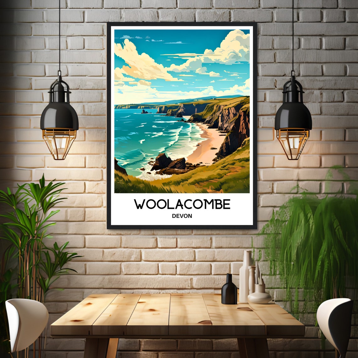 Woolacombe Devon Sweeping Golden Bay Beach Panoramic View Poster - Image 3