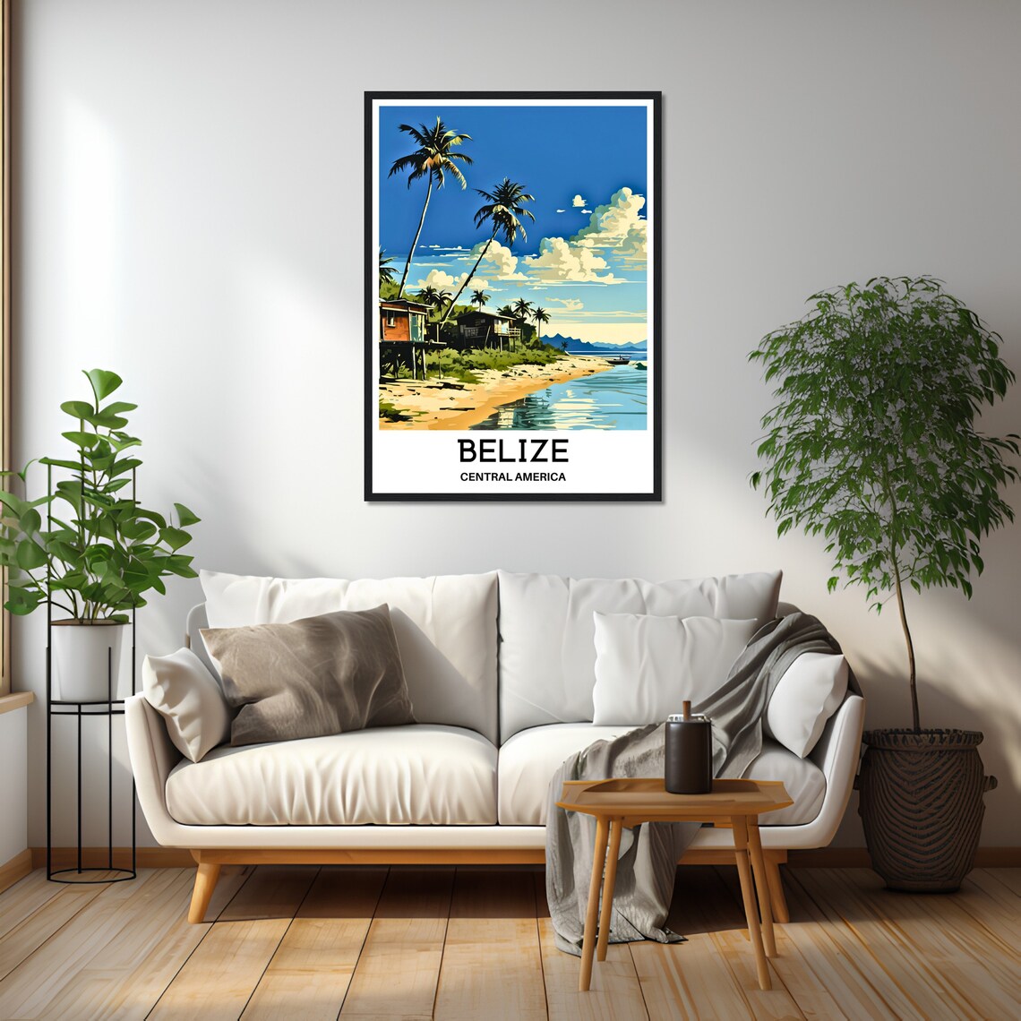 Belize Central America Beach Stilt Houses Palms Travel Art Poster - Image 2