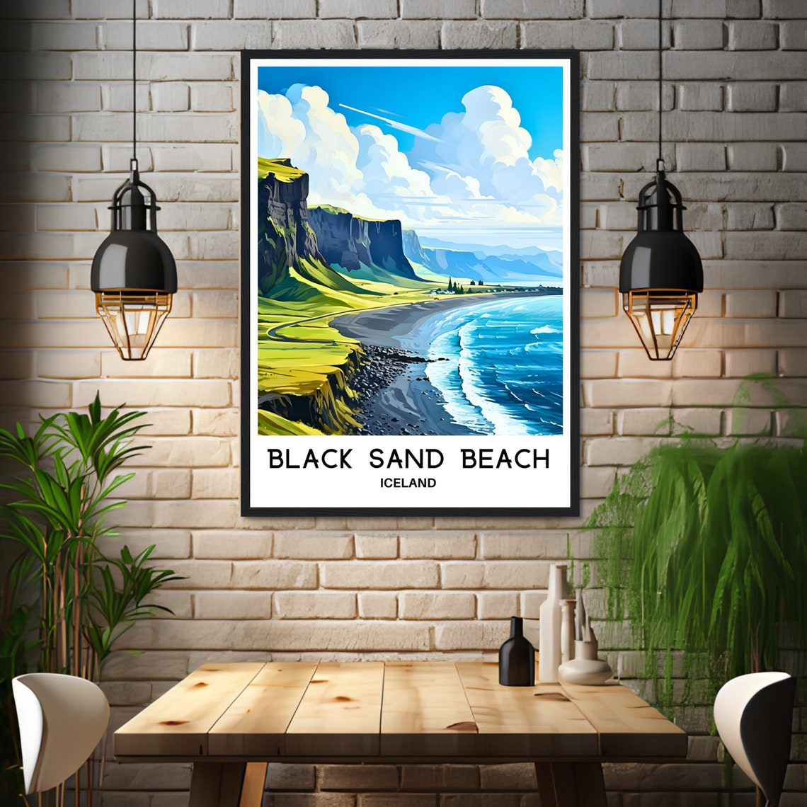 Black Sand Beach Volcanic Cliffs Iceland Coast Travel Poster - Image 3