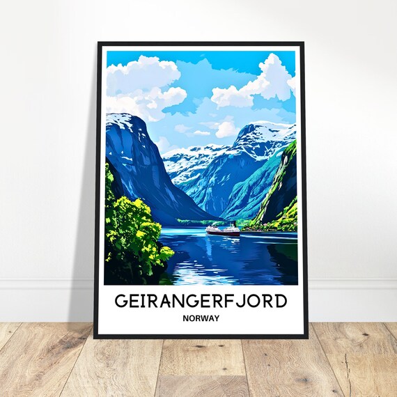 Geirangerfjord Travel Print Poster Norwegian Art Norway Lover Gift Wall Hanging Illustration Home Office Decor