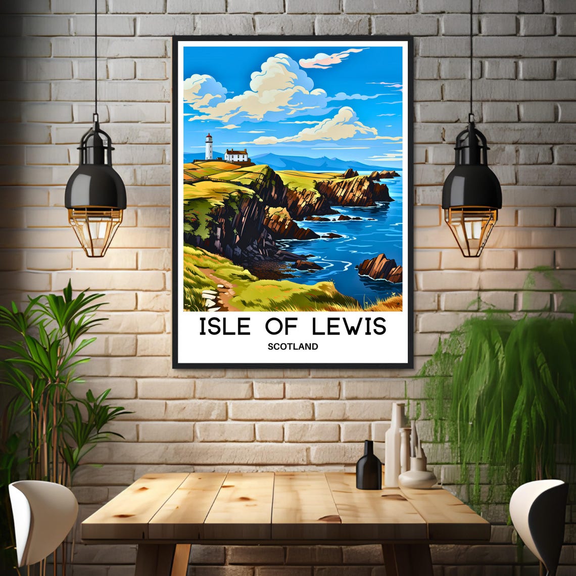 Isle of Lewis Lighthouse Cliff Cottages Scotland Coast Poster - Image 3