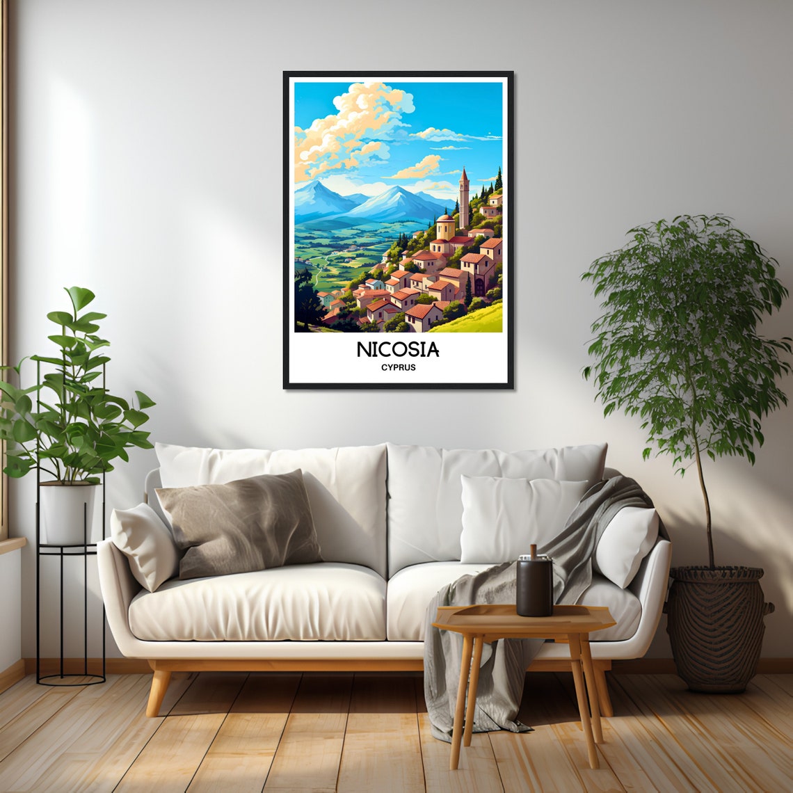 Nicosia Cyprus Hillside Village with Mountain Backdrop Poster - Image 2