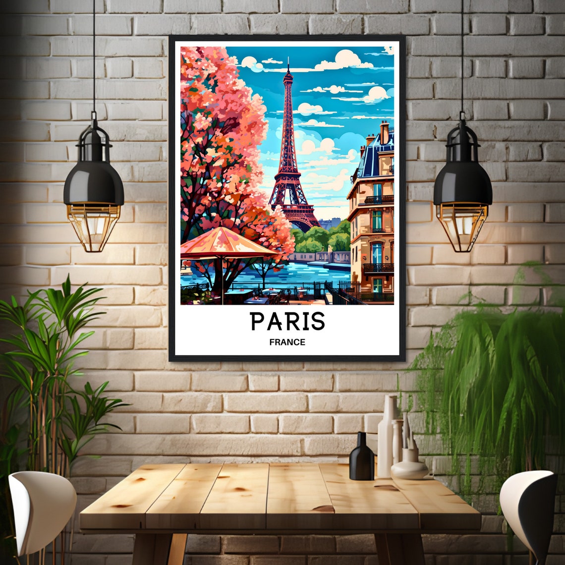Paris France Eiffel Tower in Pink Cherry Blossom Travel Poster - Image 3