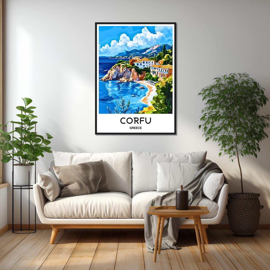 Corfu Greece Cliffside Village Beach Vintage Travel Island Art Poster - Image 2
