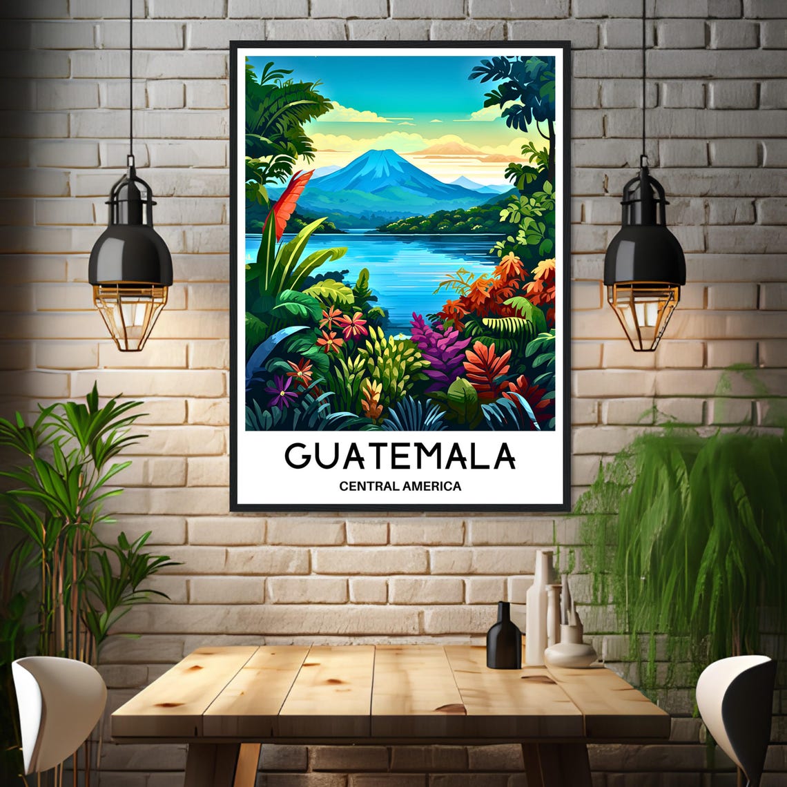 Lake Atitlan Volcano Through Jungle Foliage Guatemala Poster - Image 3