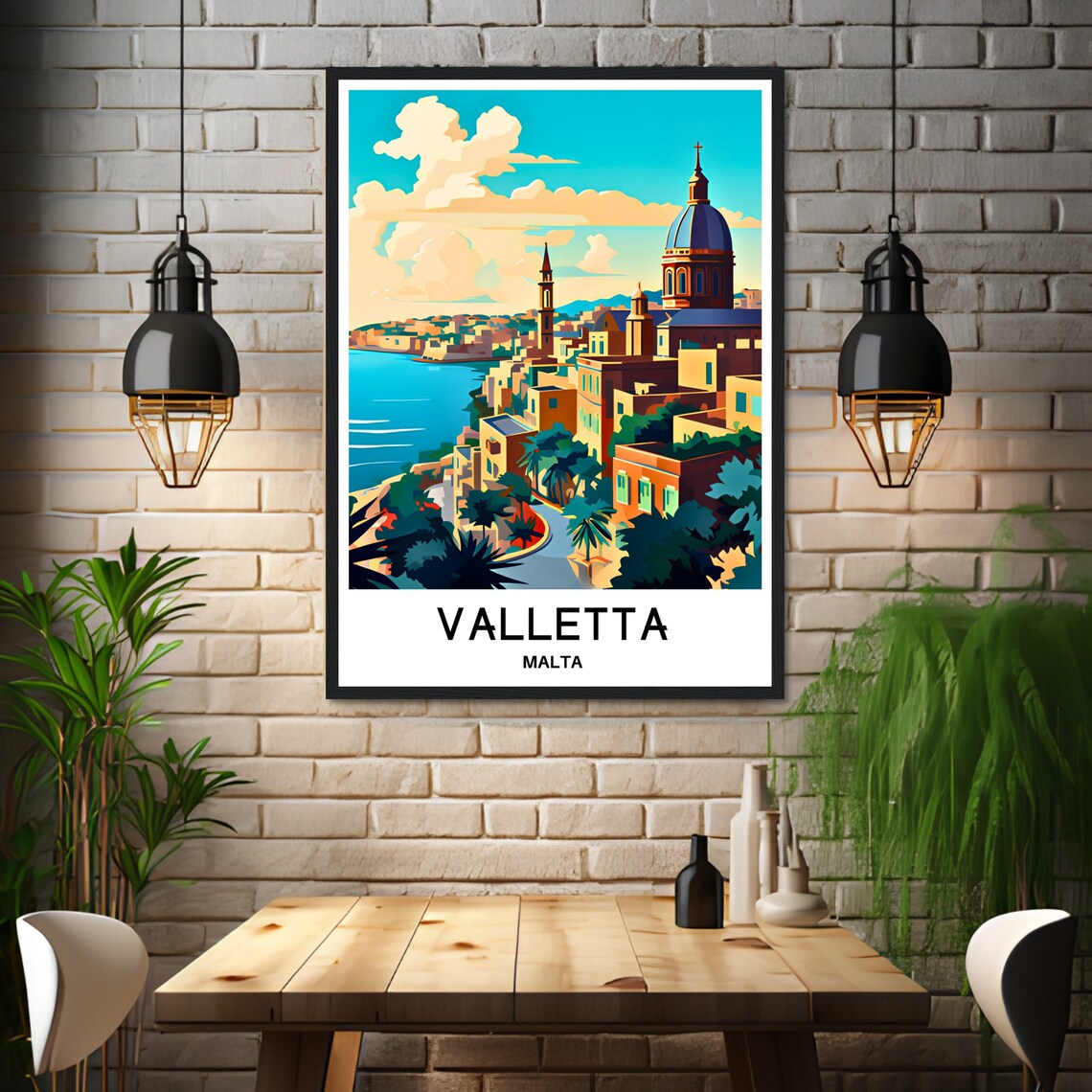 Valletta Malta Golden Old Town Cathedral Sea View Travel Art Poster - Image 2