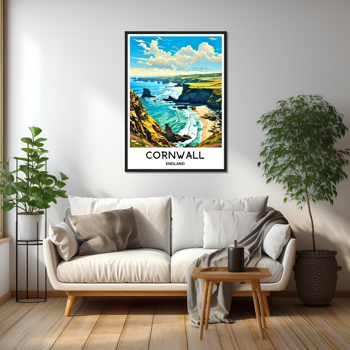 Cornwall England Cliff Cove Sea Stacks Coastal Wildflowers Poster - Image 3