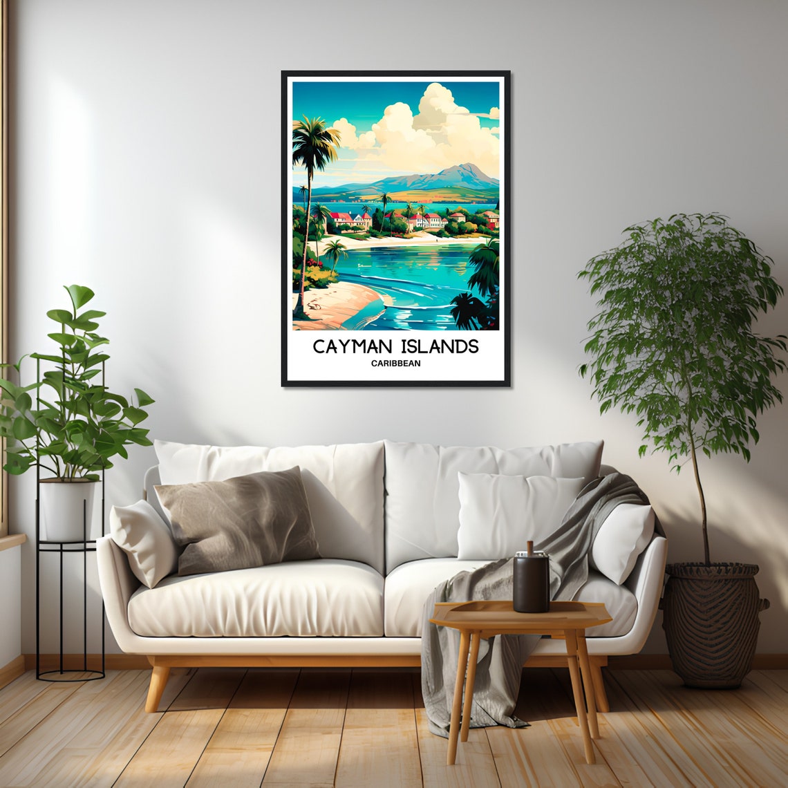 Cayman Islands Caribbean Beach Palms Turquoise Sea Travel Poster - Image 2