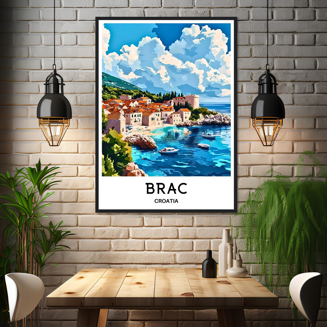 Brac Croatia Seaside Town Poster with Rocky Cove and Fishing Boats - Image 3