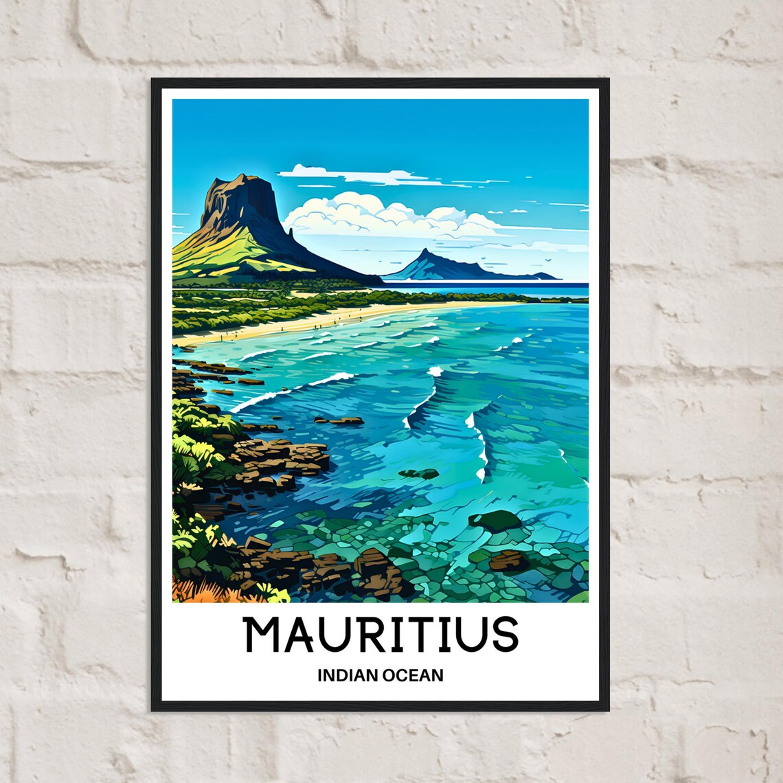 Mauritius Turquoise Lagoon Rocky Shore Beach Indian Ocean Poster - Image 2