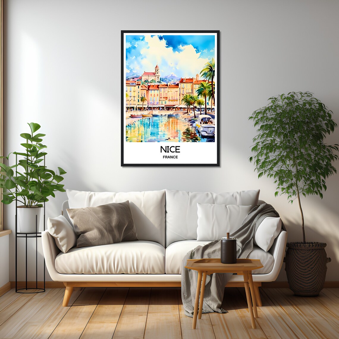 Nice France Watercolor Harbor Palm Promenade Riviera Travel Poster - Image 2