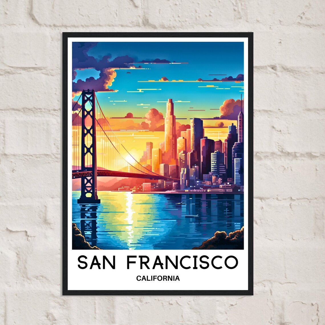 San Francisco California Bay Bridge Skyline Golden Sunset Poster - Image 3