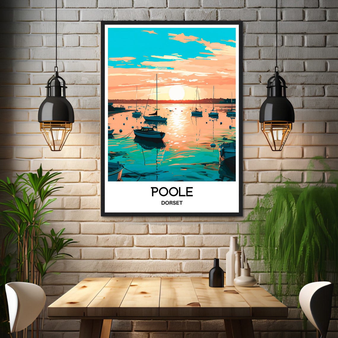 Poole Dorset England Harbour Sunset Sailboats Scene Travel Poster - Image 3