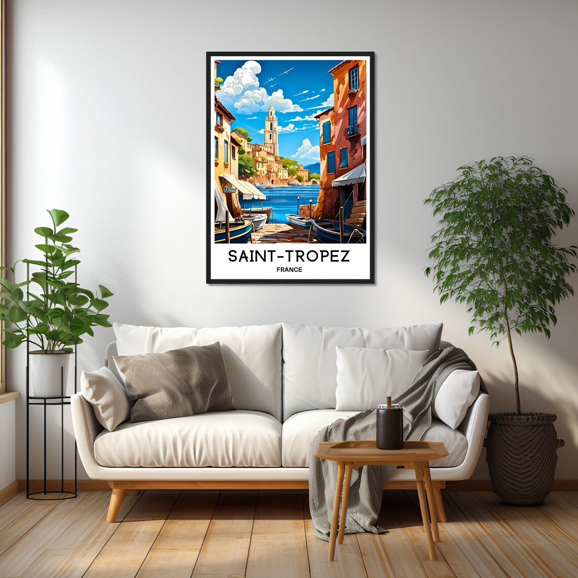 Saint-Tropez Old Town Street Leading to Harbor Travel Poster - Image 2