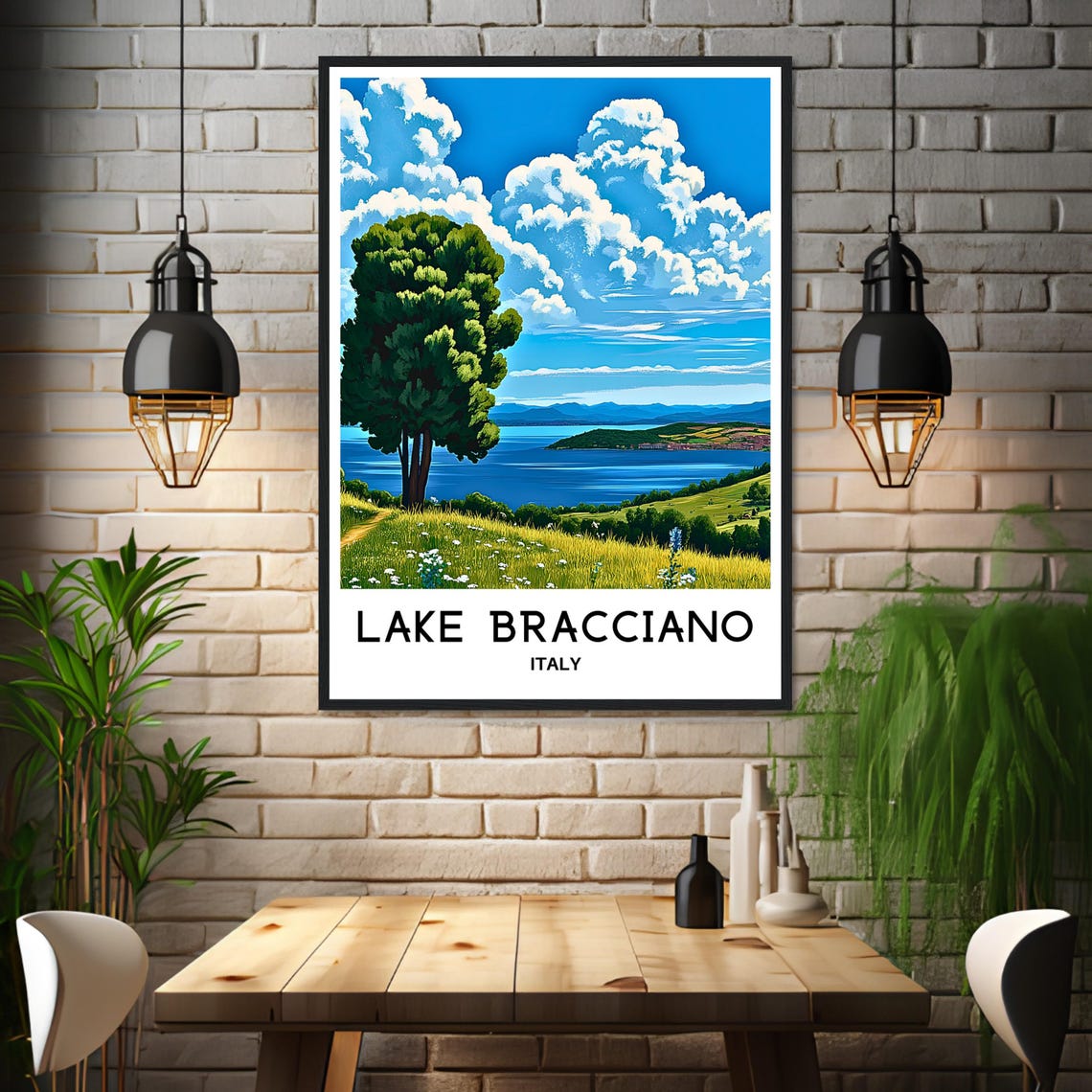 Lake Bracciano Travel Print Lake Bracciano Poster Italian Art Print Italy Lover Gift Italy Wall Hanging Art Lake Bracciano Illustration - Image 3