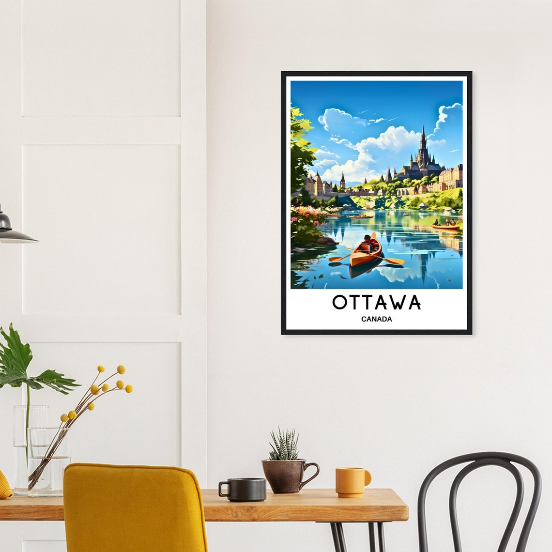 Ottawa Canada Canoe on River Parliament Hill View Travel Art Poster - Image 3