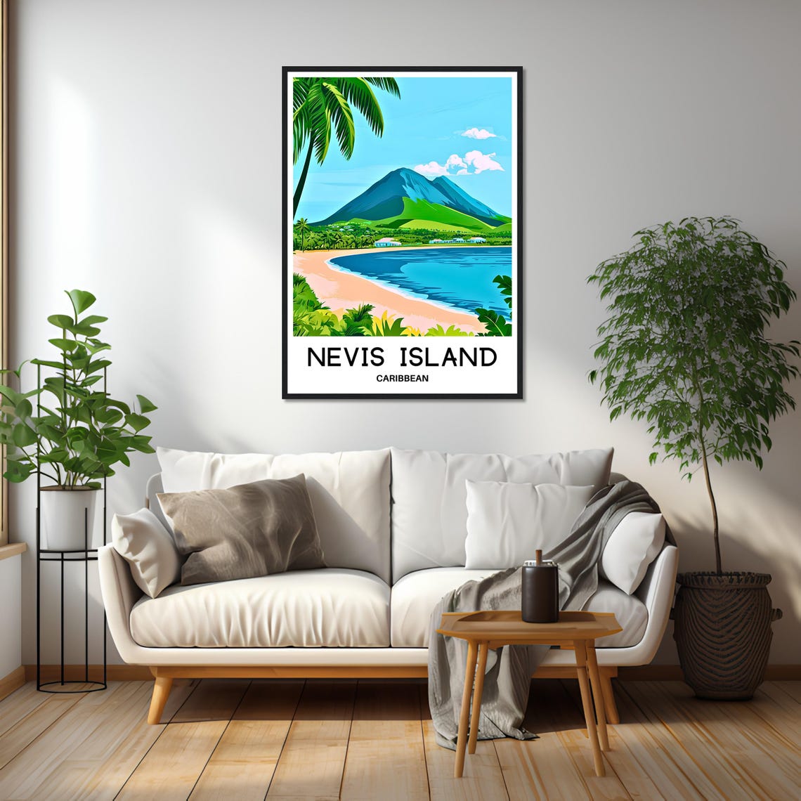 Nevis Island Caribbean Volcano Beach Palm Vintage Travel Poster - Image 2
