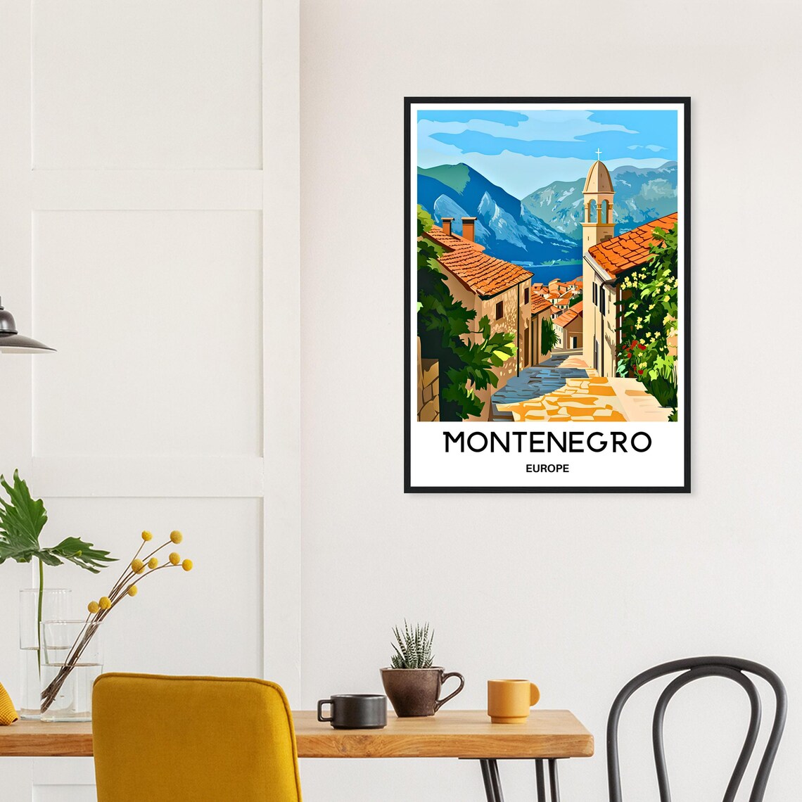 Montenegro Old Town Bell Tower Bay Adriatic Mountains Travel Poster - Image 3