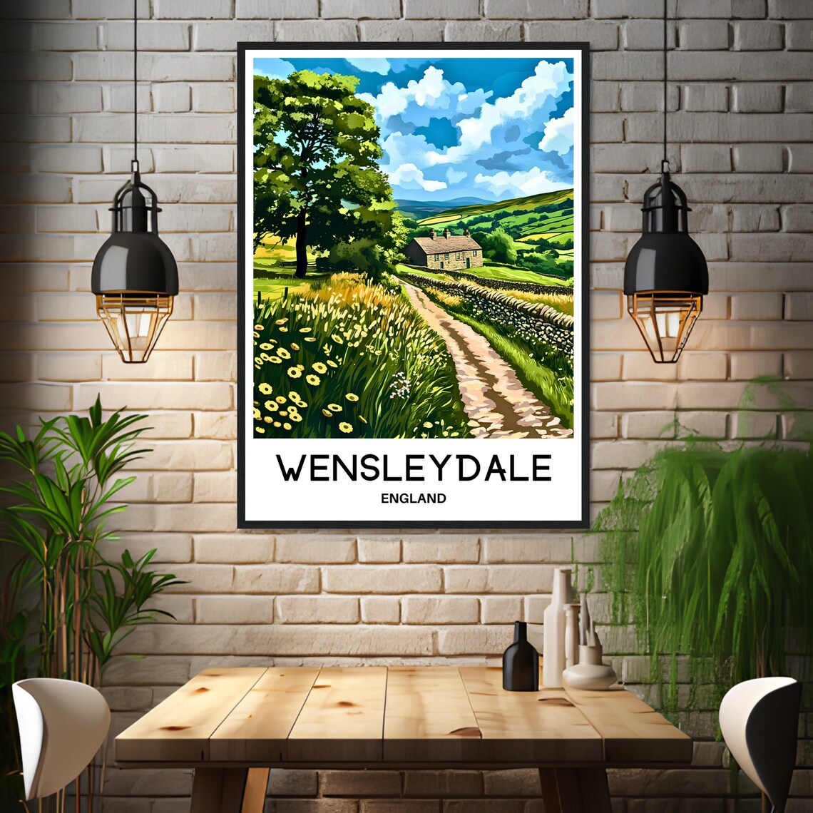 Wensleydale England Rolling Countryside Lane Cottage Travel Poster - Image 3