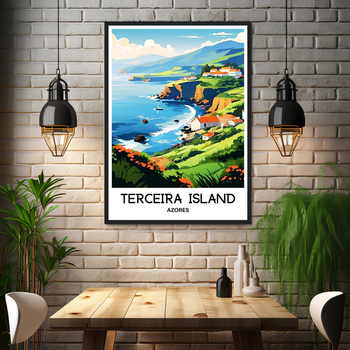 Terceira Island Travel Print Azores Poster Portuguese Art Print Portugal Lover Gift Wall Hanging Art Terceira Island Illustration - Image 3