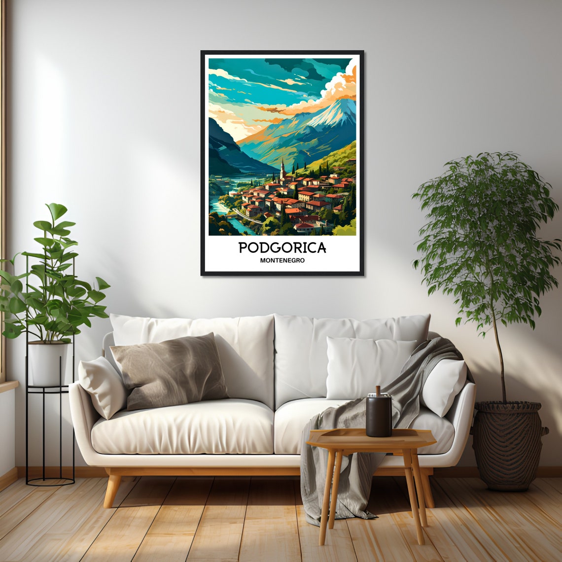 Podgorica Montenegro River Valley Town Red Rooftops Mountain Poster - Image 2