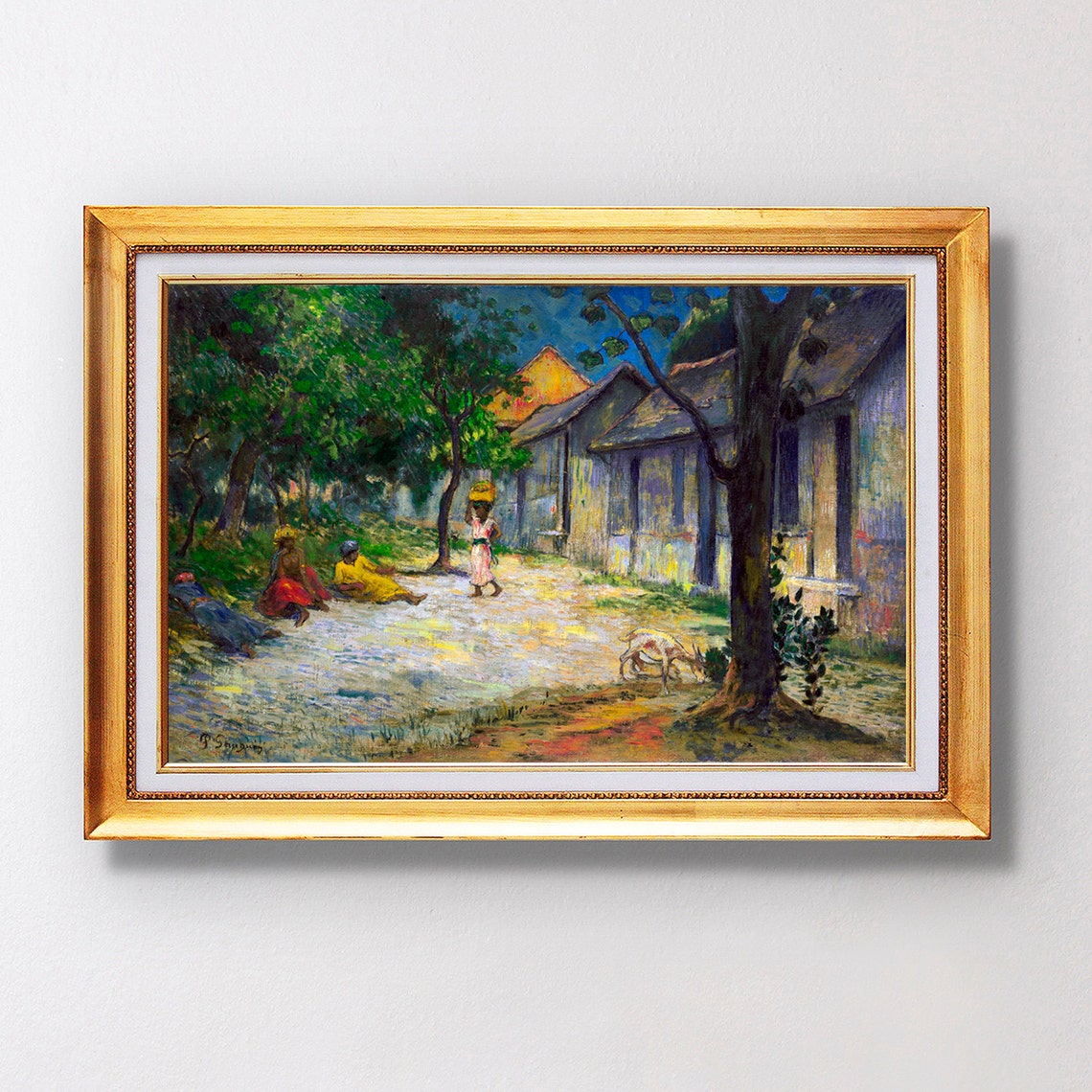 Tropical Village Street Huts Figures Post Impressionist Art Poster