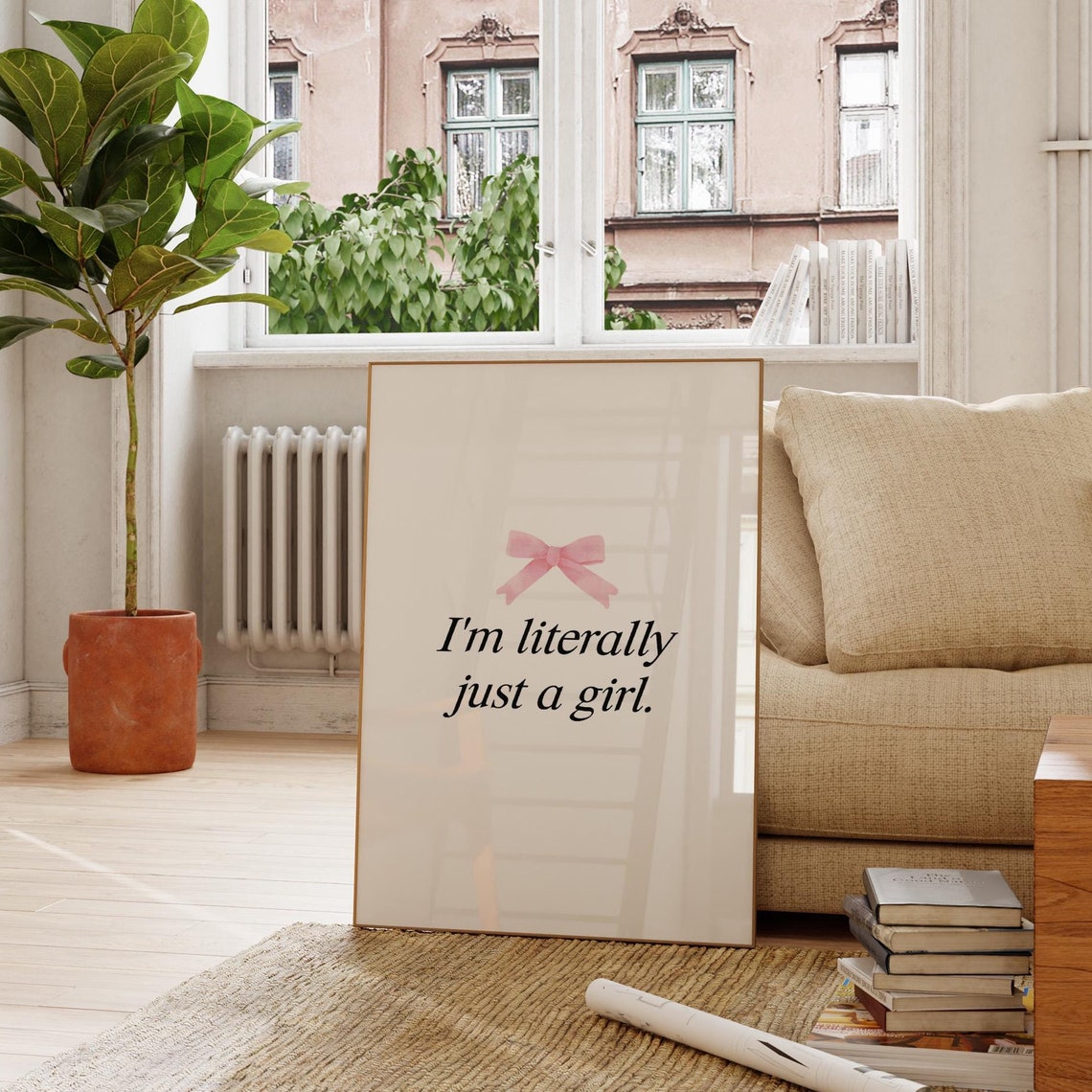 Im Literally Just A Girl Wall Print Trendy Pink Bow Print Preppy Aesthetic Wall Art Im Just A Girl Poster Coquette Print Girl Room Decor