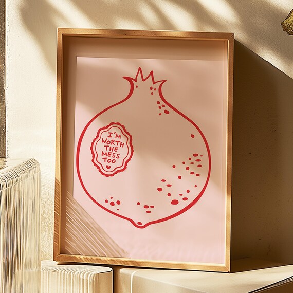 The Pomegranate Theory Im Worth Mess Too Wall Print Inspirational Affirmation Poster Gift Ideas Trendy Preppy Art Red Pink Retro