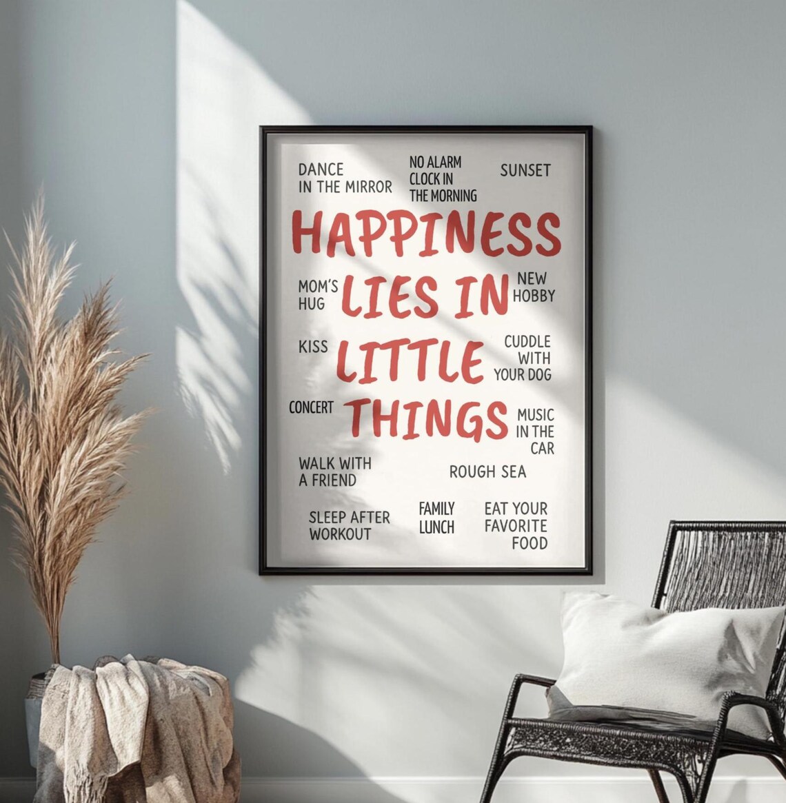 Happiness Lies In Little Things Coral Red Typography Quote Poster - Image 3
