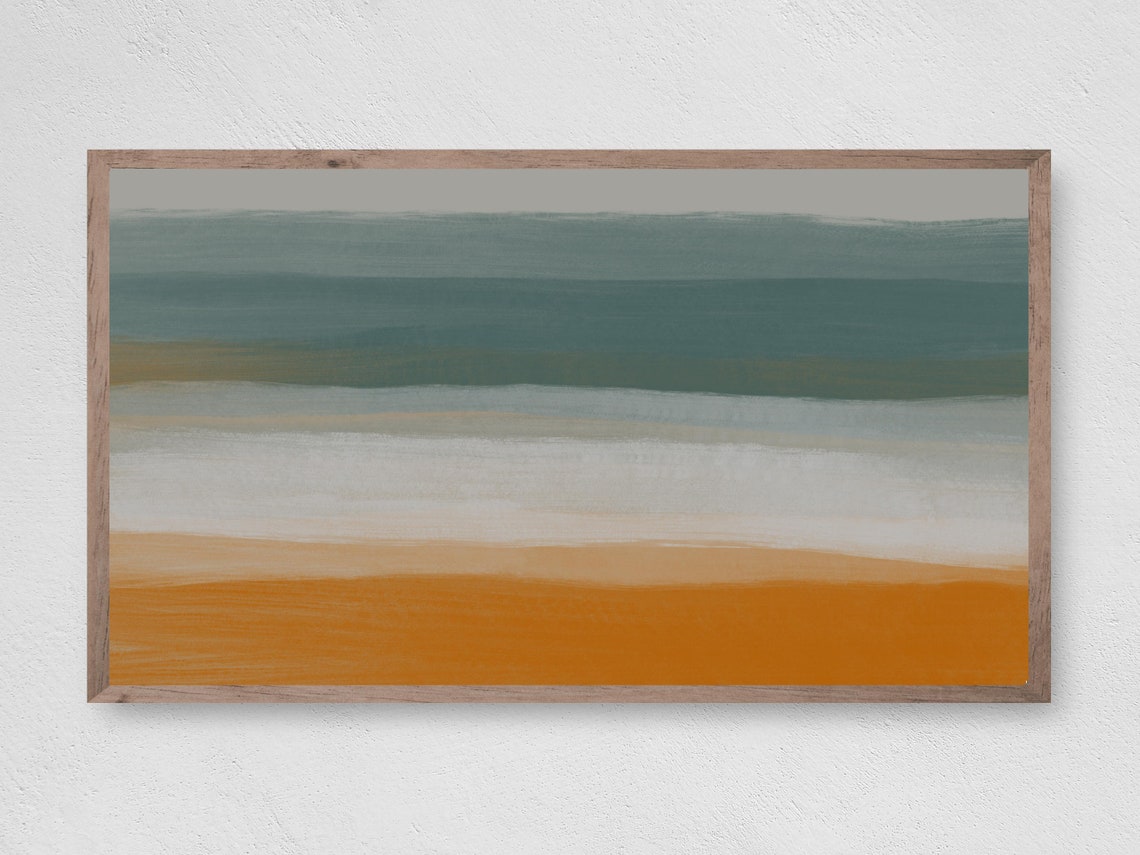 Teal Gray Ochre Color Block Abstract Landscape Bands Wall Art Poster