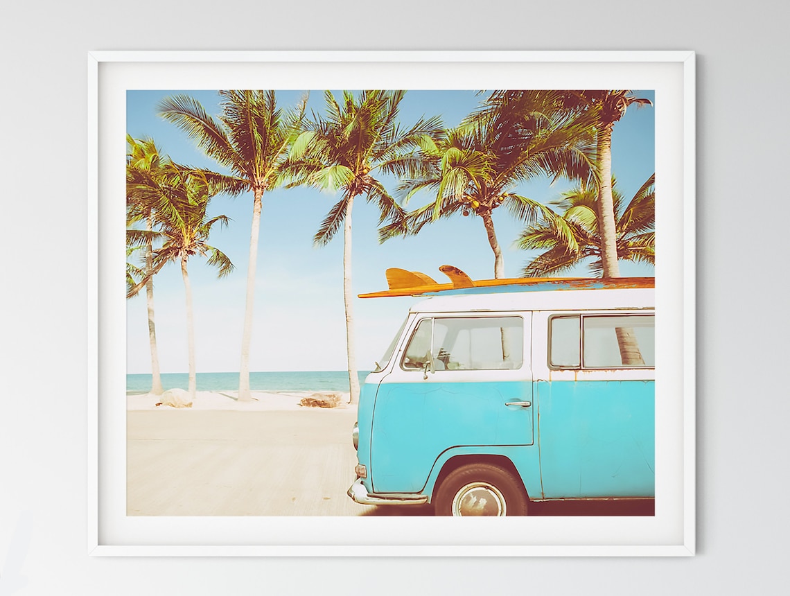 Retro Surf By The Sea Vintage Surf Van Art Print