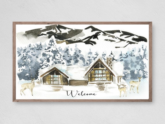 Welcome Wonderland Cabin Instant Winter Christmas Art Print