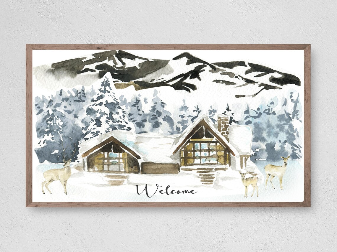 Welcome Wonderland Cabin Instant Winter Christmas Art Print