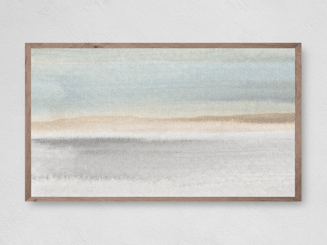 Blue Gray Gold Calm Abstract Horizontal Stripe Modern Wall Art