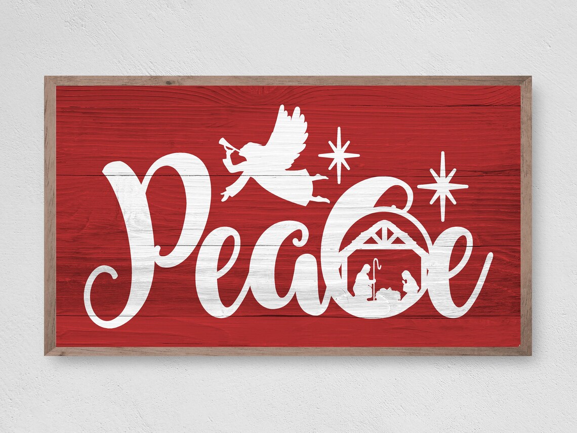 Christmas Peace Wood Sign, Winter Santa Art Print