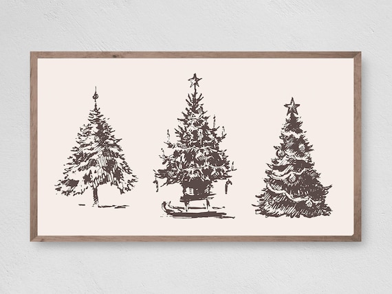 Vintage Christmas Trees Art Print, Holiday Decor