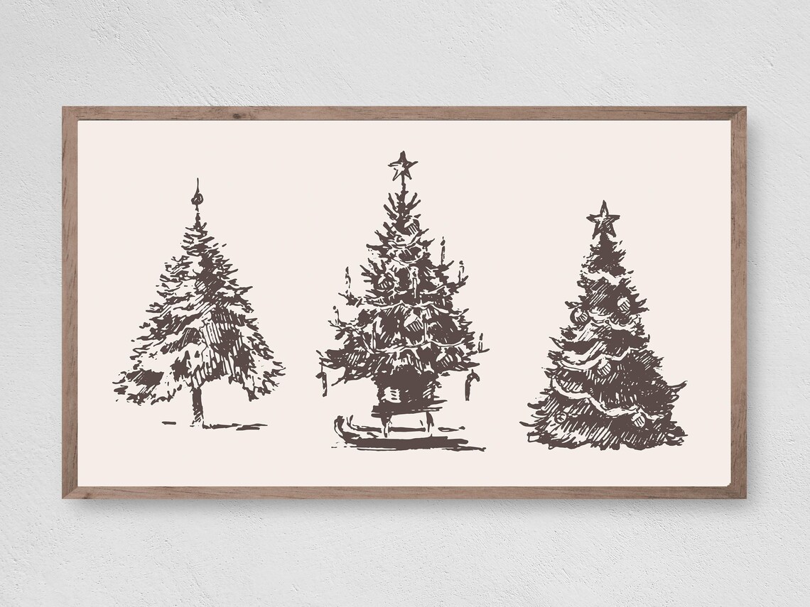 Vintage Christmas Trees Art Print, Holiday Decor