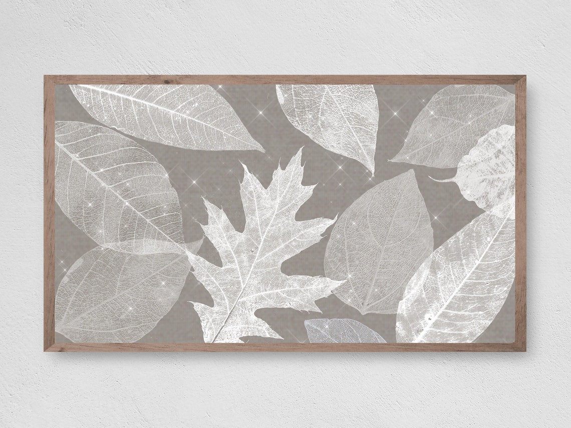 White Skeleton Leaves Taupe Gray Background Botanical Wall Art Poster