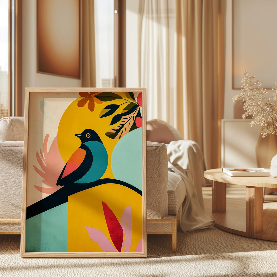 Modern Abstract Bird Art Print Colorful Mid Century Boho Wall Decor Geometric Bird Retro Minimalist Art - Image 4