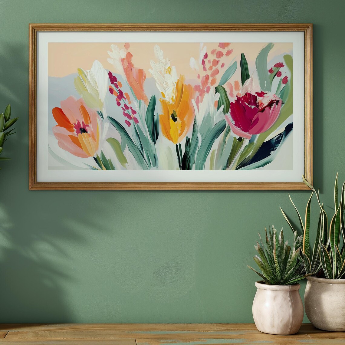 Pastel Spring Tulips Oil Painting Soft Floral Frame TV Art Poster - Image 4