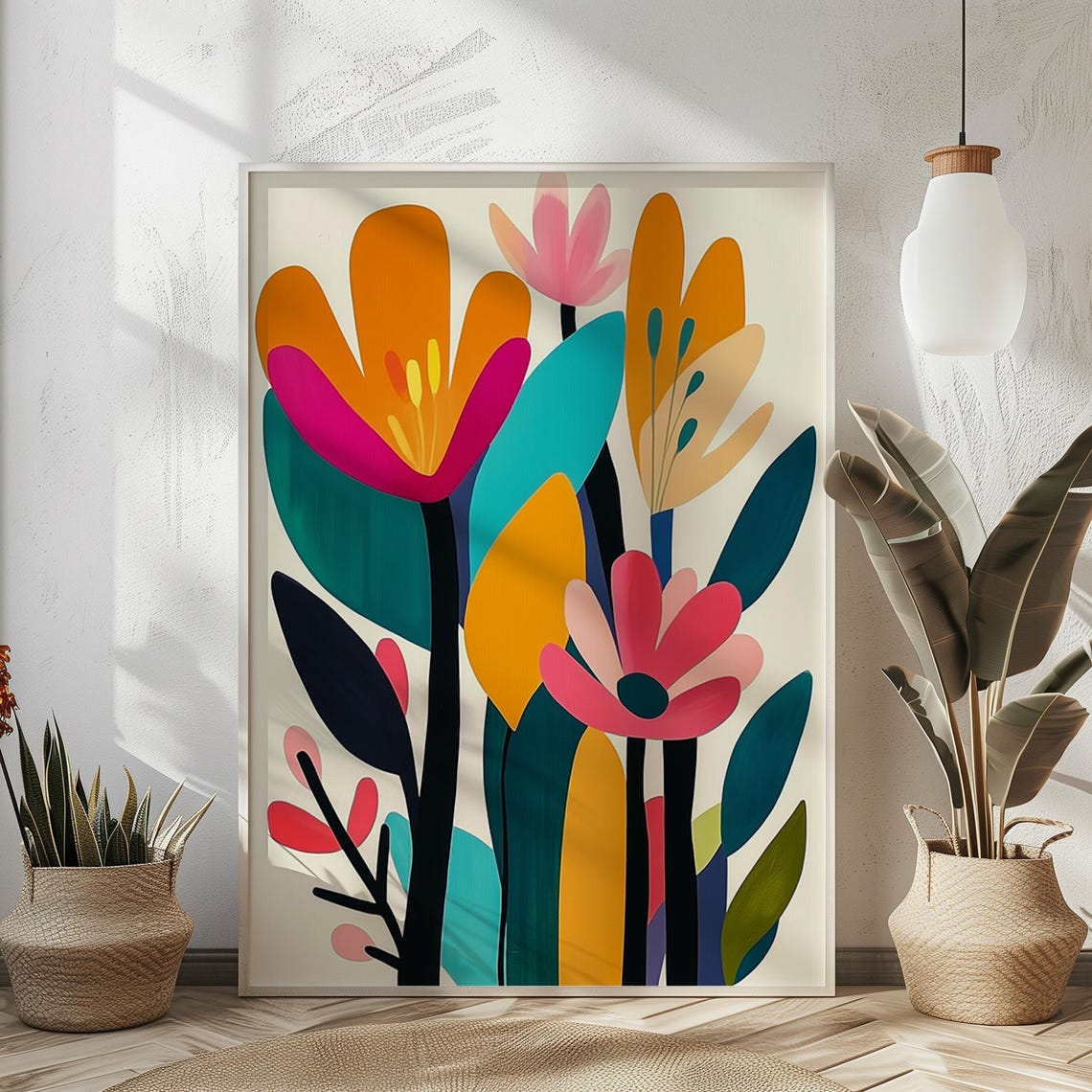 Modern Abstract Floral Art Print Bold Colorful Flower Wall Decor Boho Botanical Mid Century Nature Trendy - Image 4