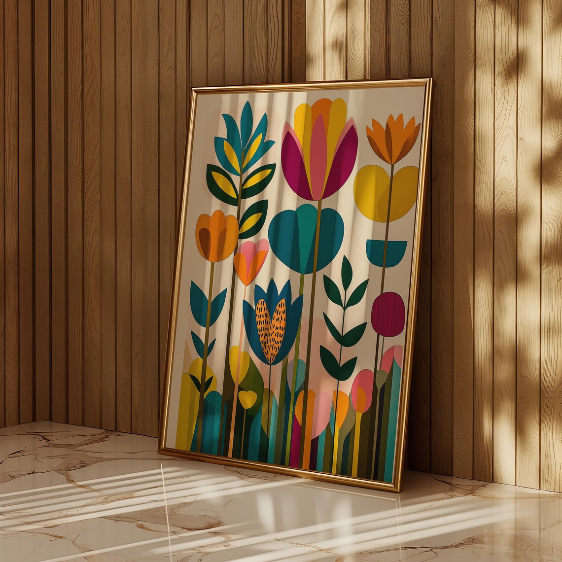 Boho Geometric Tulips Colorful Modern Floral Abstract Art Poster - Image 4