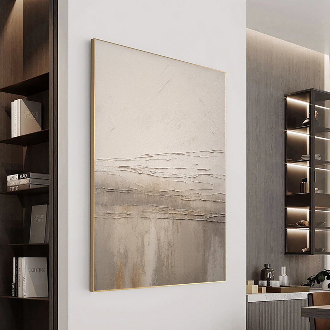 Minimal Beige Textured Abstract With Layered Horizon Lines Poster - Image 3