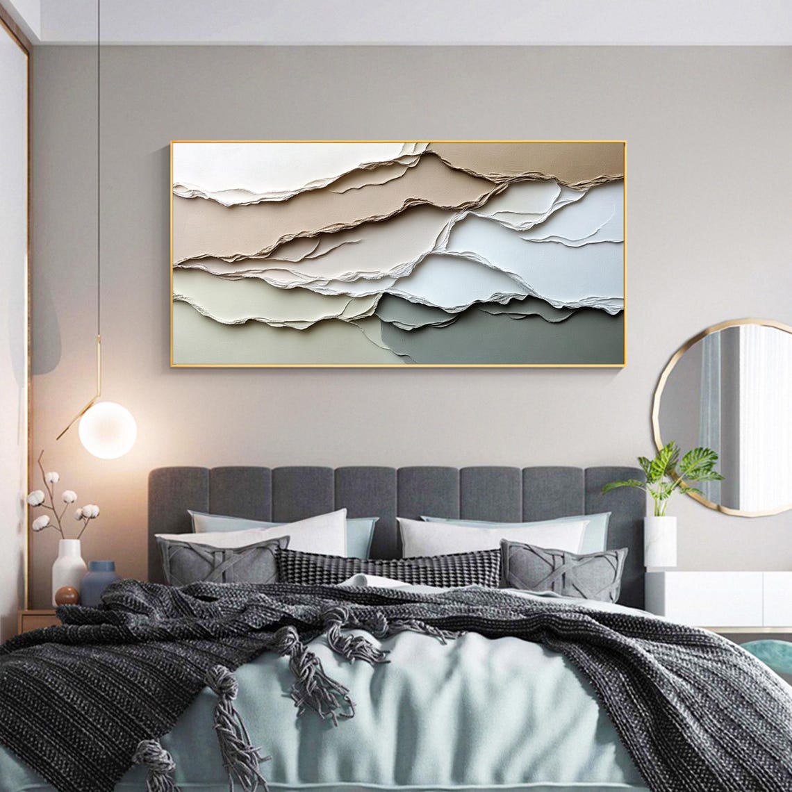 Torn Paper Layers Beige Sage Layered Abstract Texture Art Poster - Image 3