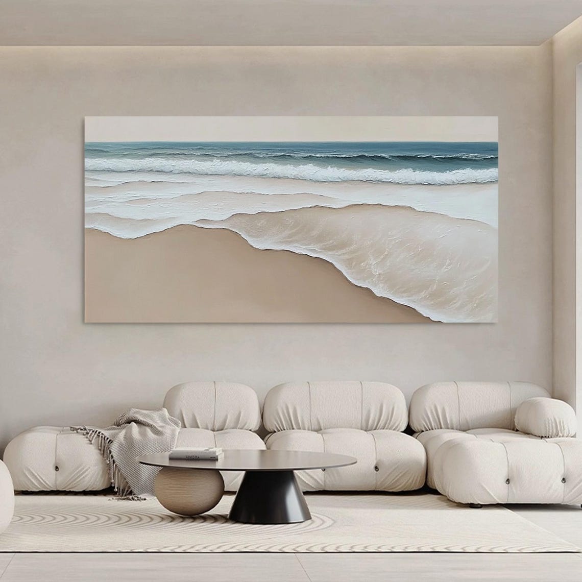Beach Waves Rolling Onto Sand Aerial Coastal Painting Poster - Image 2