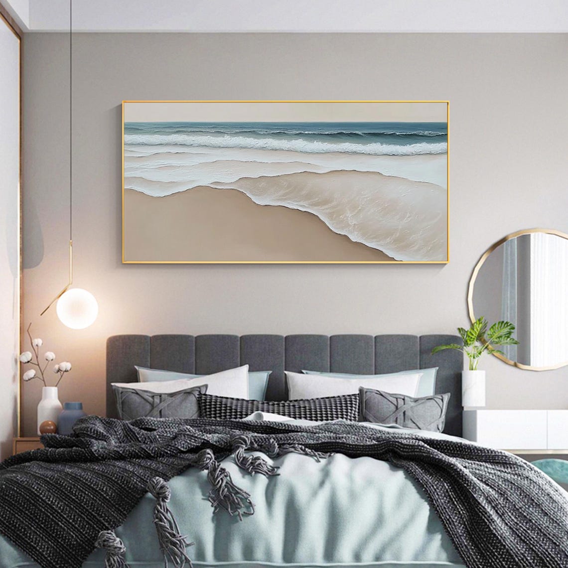Beach Waves Rolling Onto Sand Aerial Coastal Painting Poster - Image 3