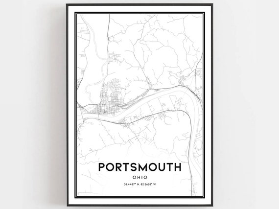 Portsmouth Map Poster Print, Ohio Street Decor