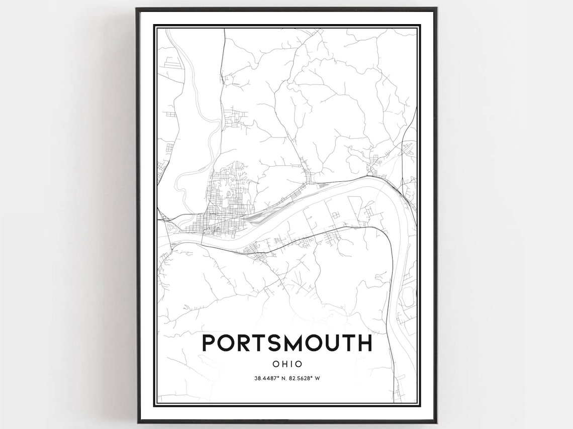 Portsmouth Map Poster Print, Ohio Street Decor