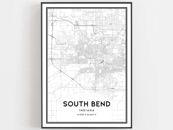 South Bend Map Print, Indiana Street Decor